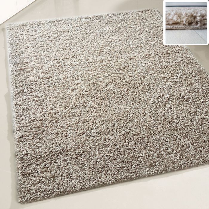 30 mm Shaggy Hochflor Teppich Beige Einfarbig Uni M380