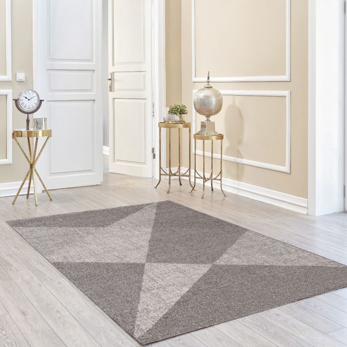 Kurzflor Teppich Grau Meliert Muster Geometrisch M7479S