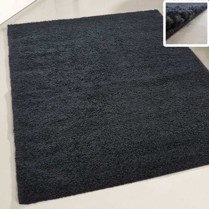 30 mm Shaggy Hochflor Teppich Schwarz Einfarbig Uni M380