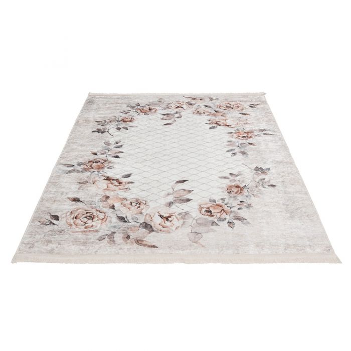 Waschbarer Teppich Antibakteriell Blumenmuster Beige M2970V