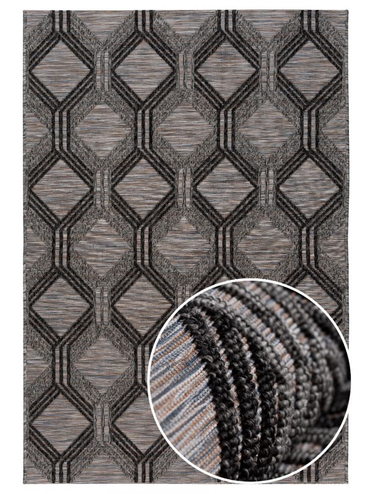 Skandinavisches Grau Outdoor-Teppich | Muster 3D Schwarz
