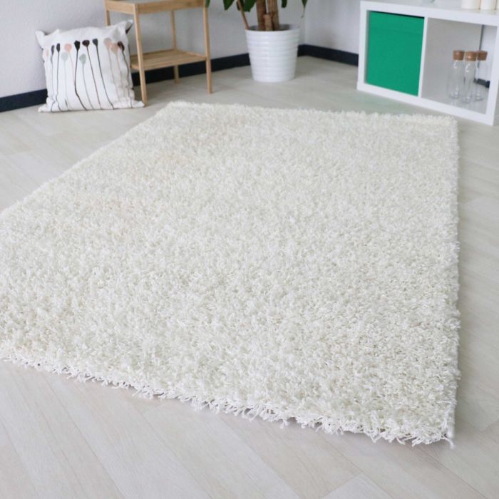 200x290 cm Shaggy Hochflor Teppich Weiss Einfarbig Uni MY170 40 mm