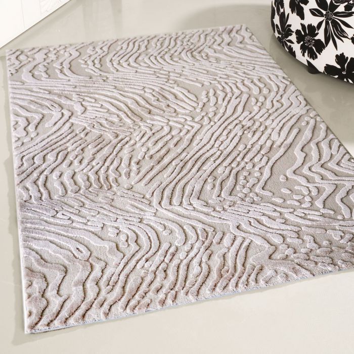 Designer Teppich Kurzflor Beige Strukturiertes 3D Design M4216