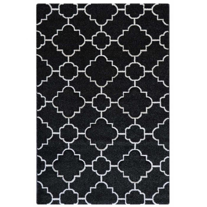 Wohnzimmer Teppich Schwarz Weiss Marokkanisches Kurzflor Design M7410