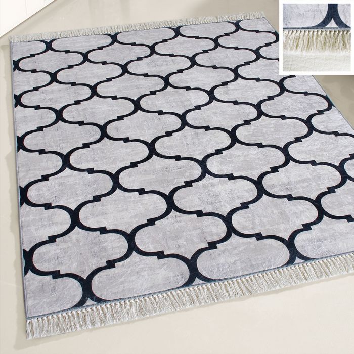 Waschbarer Teppich Antibakteriell Dunkelblau Marokkanisches Design M2780