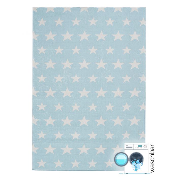 Waschbarer Teppich Antibakteriell Stern Baby Blau Mini M4020