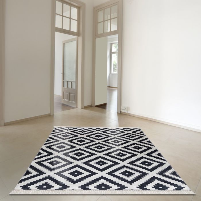 Waschbarer Teppich Antibakteriell Schwarz Weiß Skandi Design 2980
