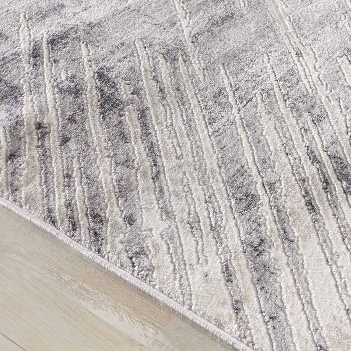 Kurzflor Teppich Grau mit melierten Linien M3208