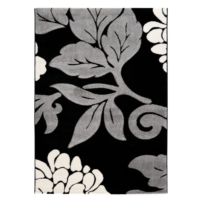 Kurzflor Wohnzimmerteppich Grau gecarvte florale Muster M906S