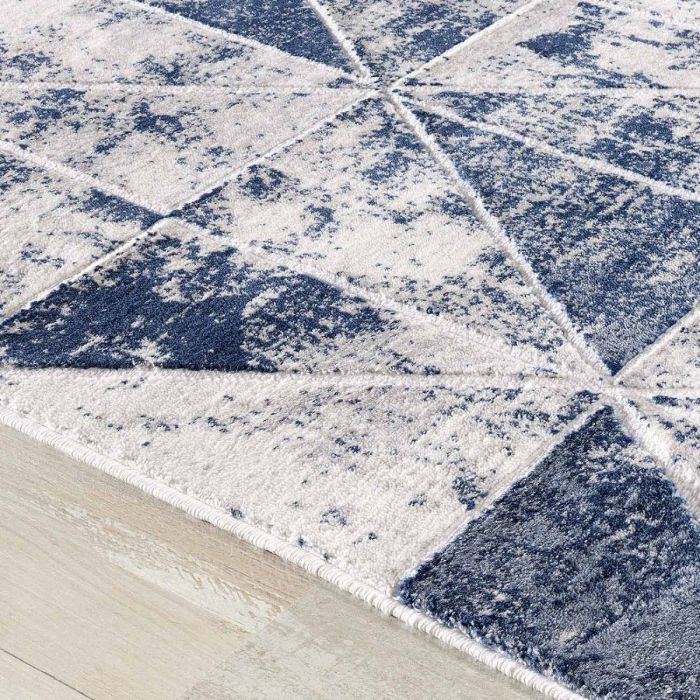 Moderner Teppich mit weichem Flor in Geo Muster Marine Blau M3212
