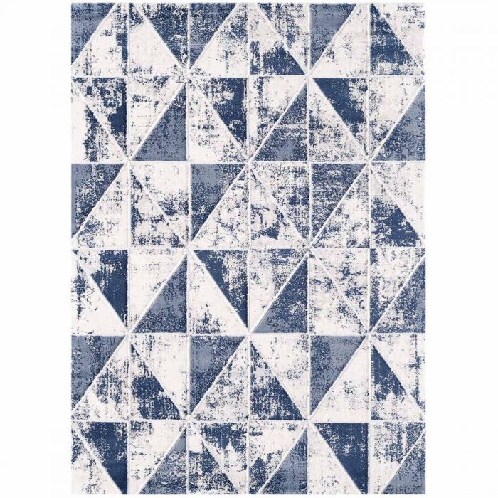 Moderner Teppich mit weichem Flor in Geo Muster Marine Blau M3212