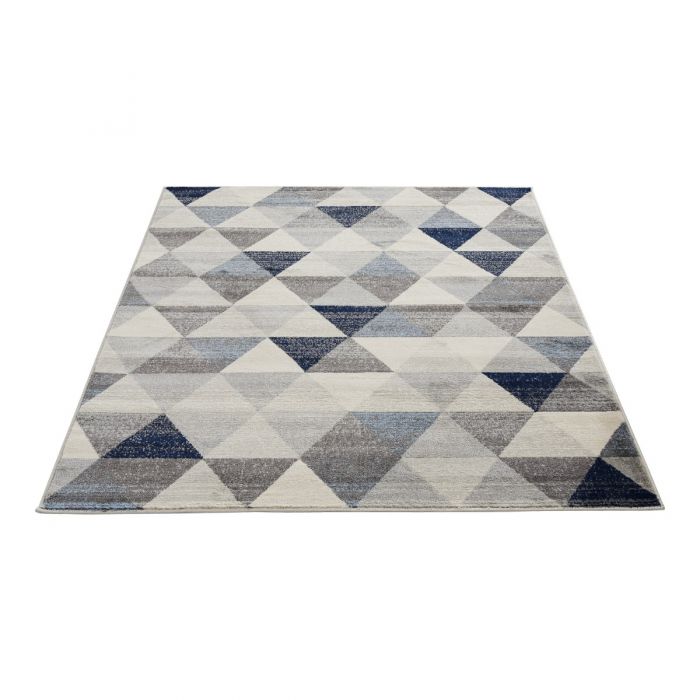 Moderner Kurzflor Teppich Blau Geo Dreieck Muster M3710M