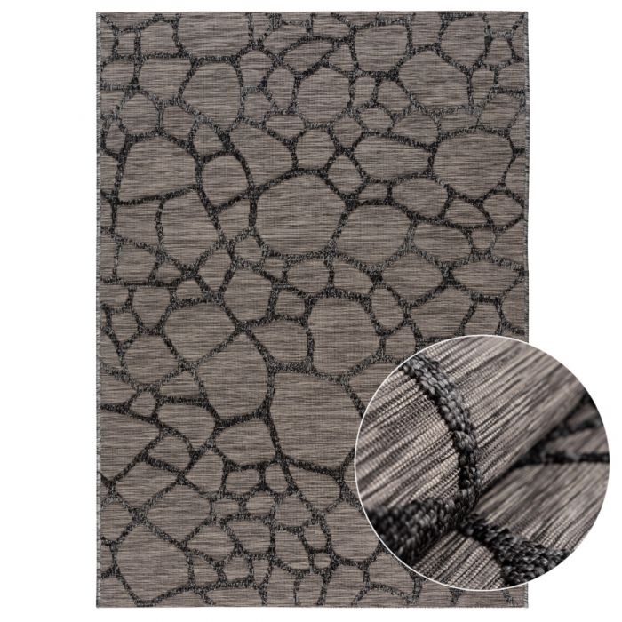 Outdoorteppich in Grau Schwarz mit 3D Struktur M3450