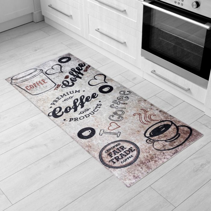 Teppich Küchenläufer Waschbar Kaffee Muster in 65x180 cm | MY3020