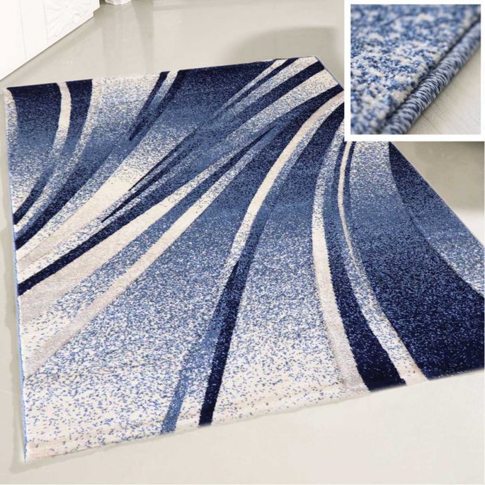Teppich Kurzflor Blau Design Geometrische Konturen M7510