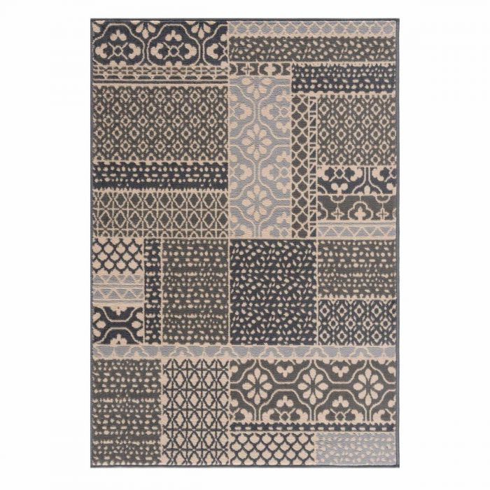 Vintage Teppich Grau Kurzflor Patchwork Muster 3230S