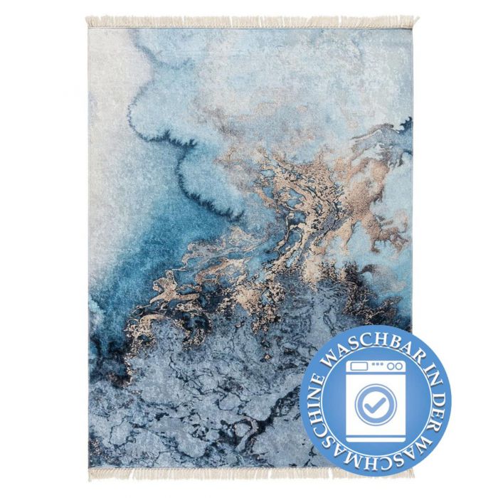 Waschbarer Teppich Antibakteriell Blau Abstraktes Motiv M6000