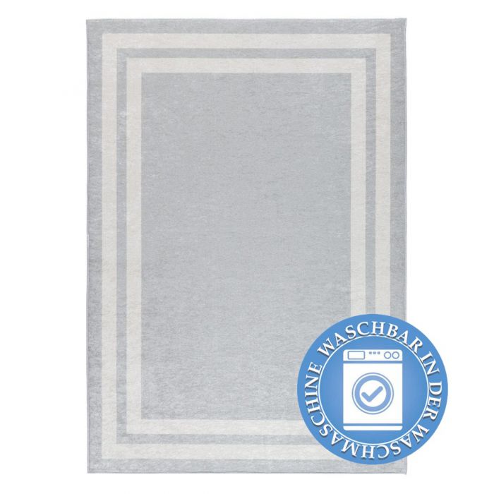 Waschbarer Teppich Antibakteriell Grau Bordüren Design 2972