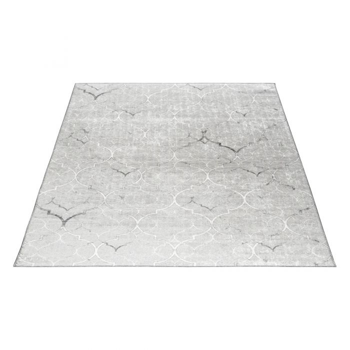 Waschbarer Teppich Premium Marokko Abstrakt Silber M8080