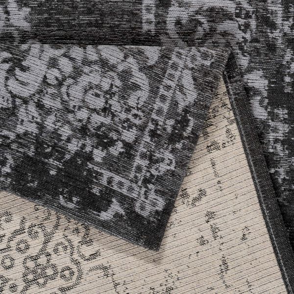 Grau Flachgewebeteppich Vintage | Waschbarer Orient Muster