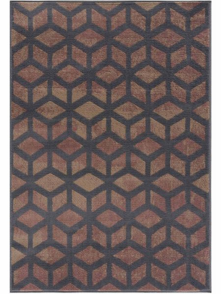 Kurzflor Teppich Muster Grau Waben Geometrisches Braun 