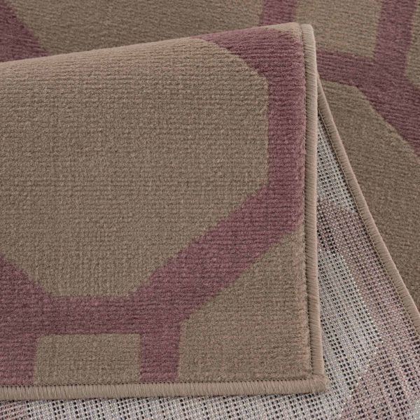 Kurzflor Teppich Braun | Geometrische Waben Muster div. Größen