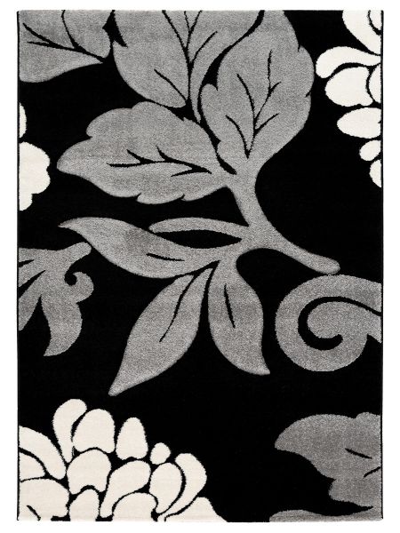 mit Carving Kurzflor Wohnzimmerteppich Floralmuster | Grau