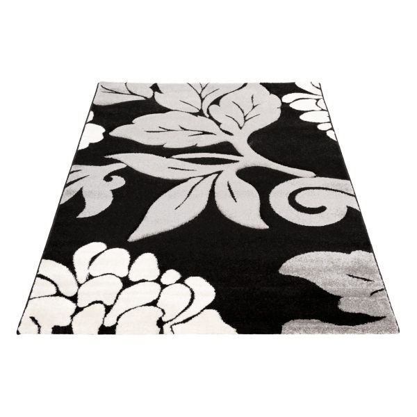 Kurzflor Wohnzimmerteppich Grau | Carving mit Floralmuster