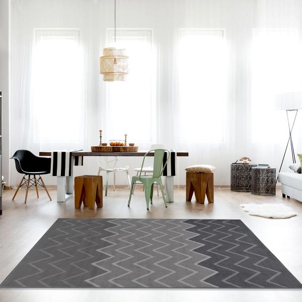 Kurzflor Teppich Grau | Zick Zack Geometrisches Muster