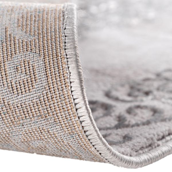 Designer Teppich Kurzflor Ornament Silber Grau 3D | Muster