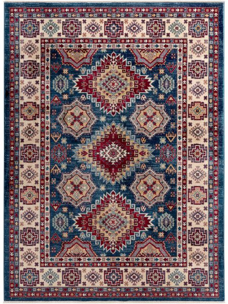 Orientteppich Blau Rot | Orientalisches Muster Seidenimitat