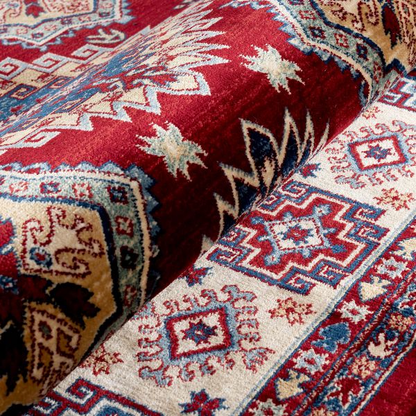 Orientteppich Rot Blau  Orientalisches Muster Seidenimitat