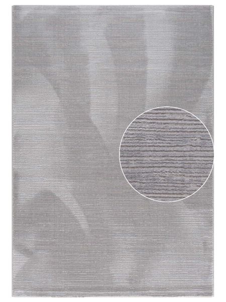 Designer Wohnzimmer Teppich Kurzflor Viskose Look Grau Silber