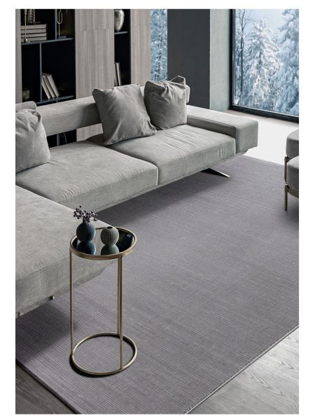 Designer Wohnzimmer Teppich Kurzflor Silber Grau Look Viskose