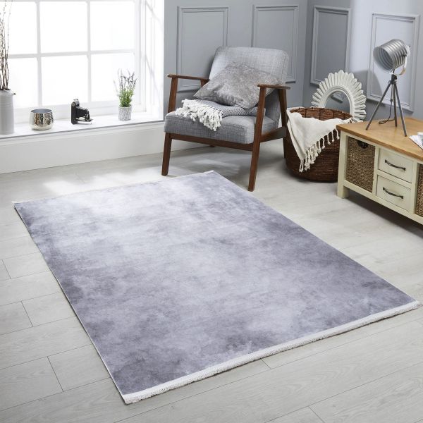 Waschbarer Teppich Dunkel Grau | Einfarbig Meliert aus Polyester