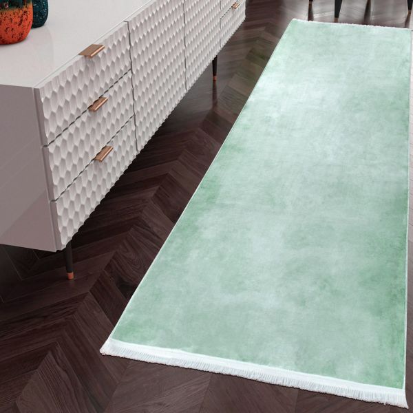 Waschbarer Teppich aus Einfarbig Hell Meliert Polyester Grün|