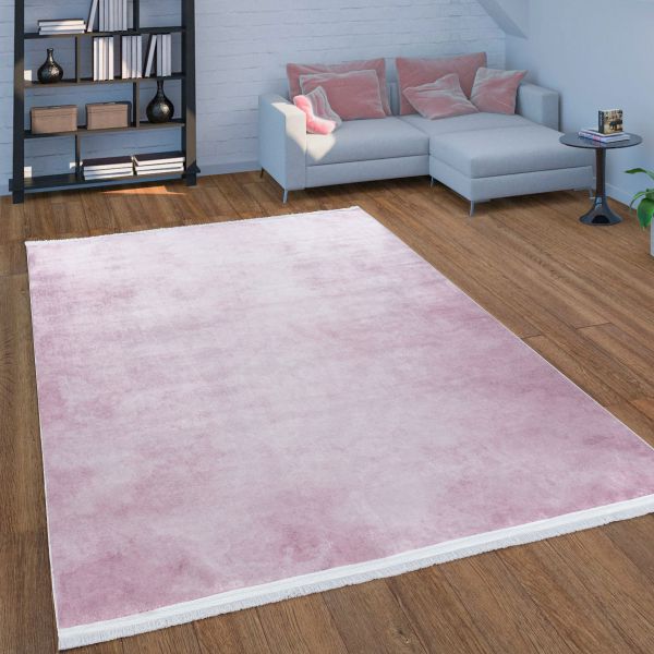 Waschbarer Teppich Rosa  Einfarbig Meliert aus Polyester