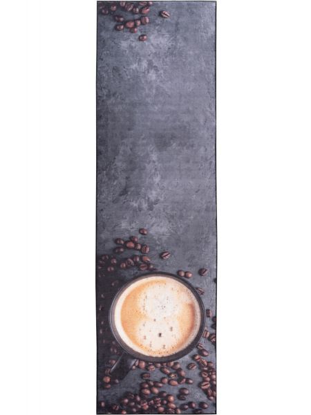 Waschbarer Küchenteppich Läufer Grau mit Muster Kaffeetassen
