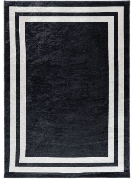 Waschbarer Teppich Schwarz | Bordüren Muster div. Größen