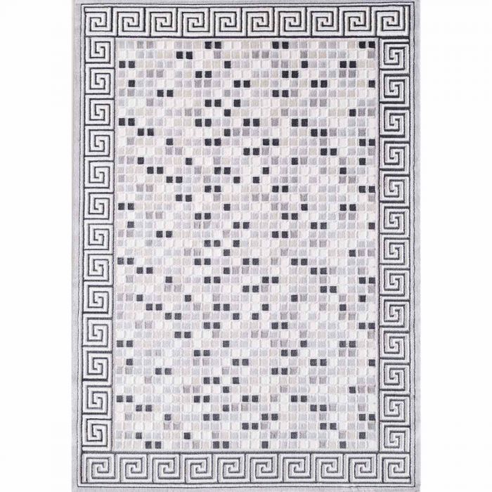 Moderner Teppich in Grau mit Mozaik Muster Design Bordüre M3207