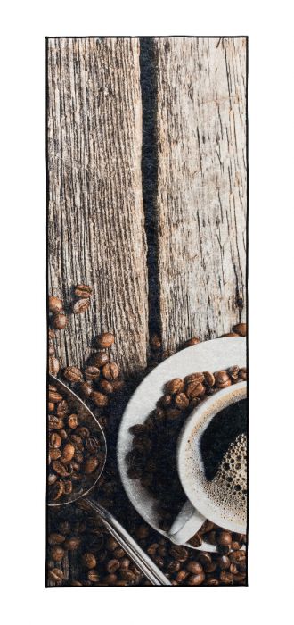 Teppich Kurzflor Waschbar bei 30°C rutschhemmend Kaffee Coffee Muster Braun
